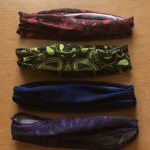 Four colorful headbands / buffs